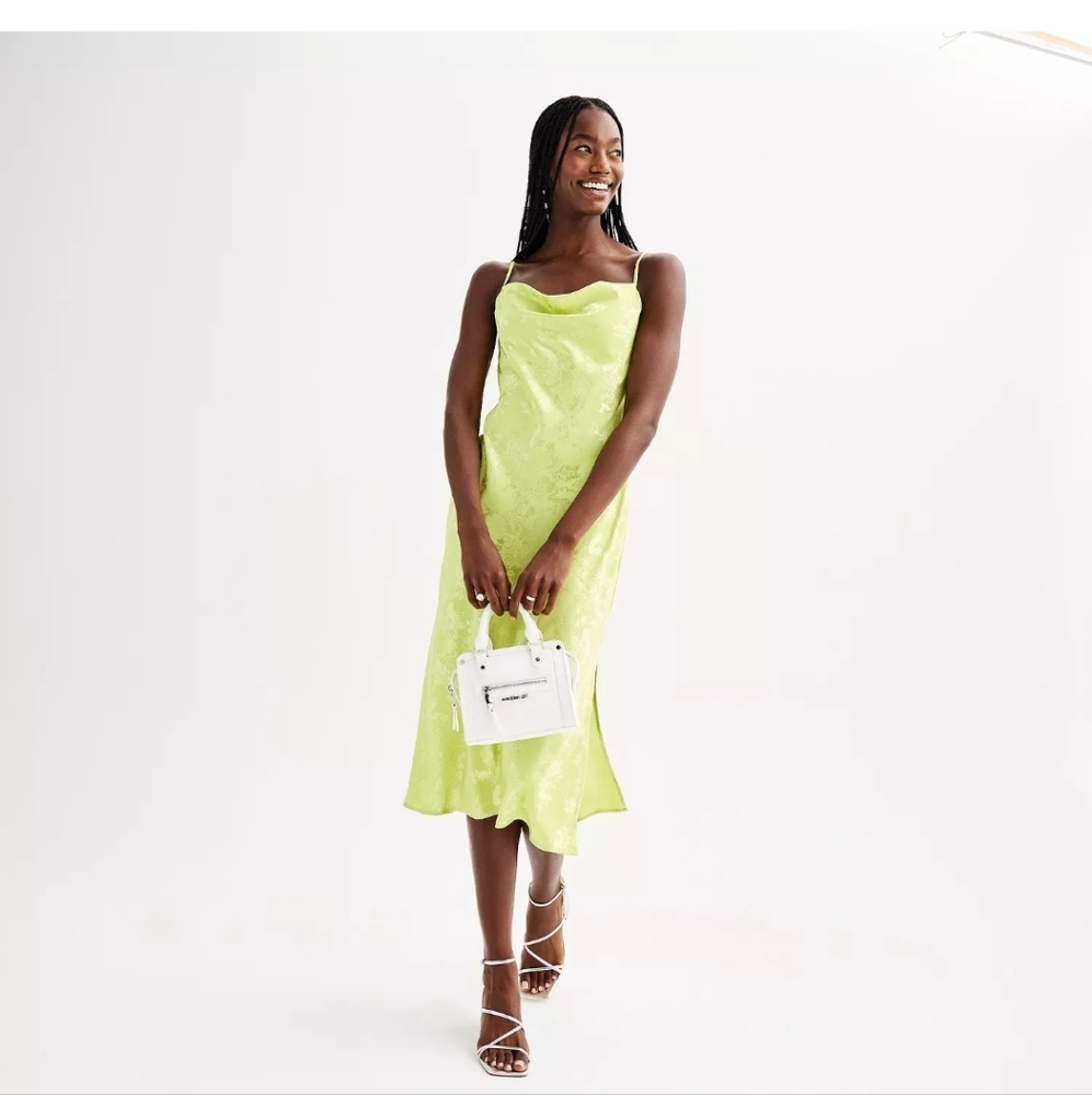 Juniors' Rewind Cowl Neck Satin Slip Dress